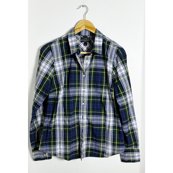 J. Crew Perfect Shirt Blue Plaid Button Front Shirt sz 10 - Picture 1 of 10